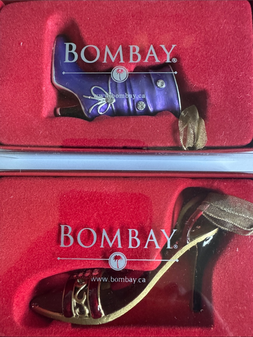 VTG Bombay Company Collectible Enamel High Heel Shoe & Boot Ornaments Set
